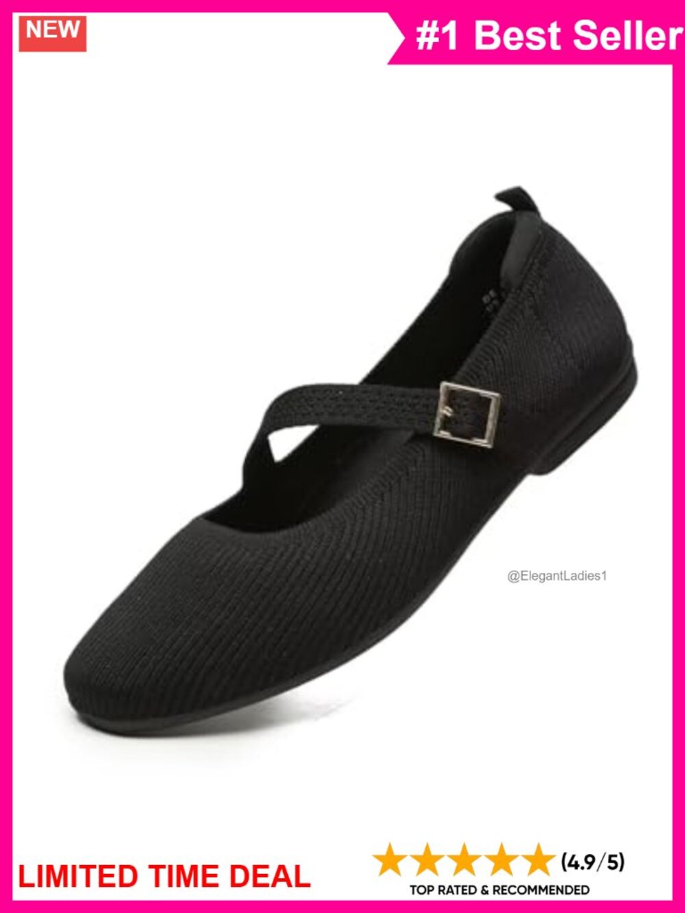 Mary Jane Square Toe Ballet Flats Knit Adjustable Strap Comfort Walking Shoes